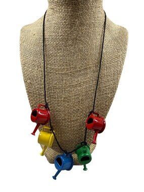 Mini Watering Can Necklace Multicolor Charms Black Cord Garden Spring Summer